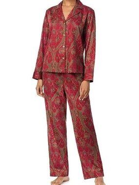 Lauren Ralph Lauren Red & Cream Paisley Button-Front Pajama Set Size XS
